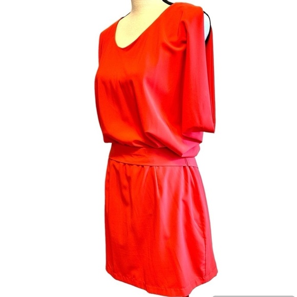 Ark & Co. Dress Coral Orange Open Back Mini Wide Sash Dolman Sleeve size Large - Picture 1 of 16